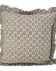 Block Printed Floral Living Room Thick Linen Frill Pillow Cover - Alia