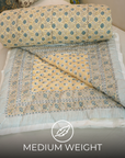 Timeless Elegance Blue & Beige Hand-Block Printed Floral Quilt/Comforter