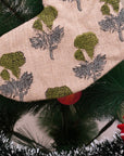Handcrafted Thick Linen Manmohan Block Printed Christmas Stockings in Green & Blue Floral with Pompom Suitable for living rooms