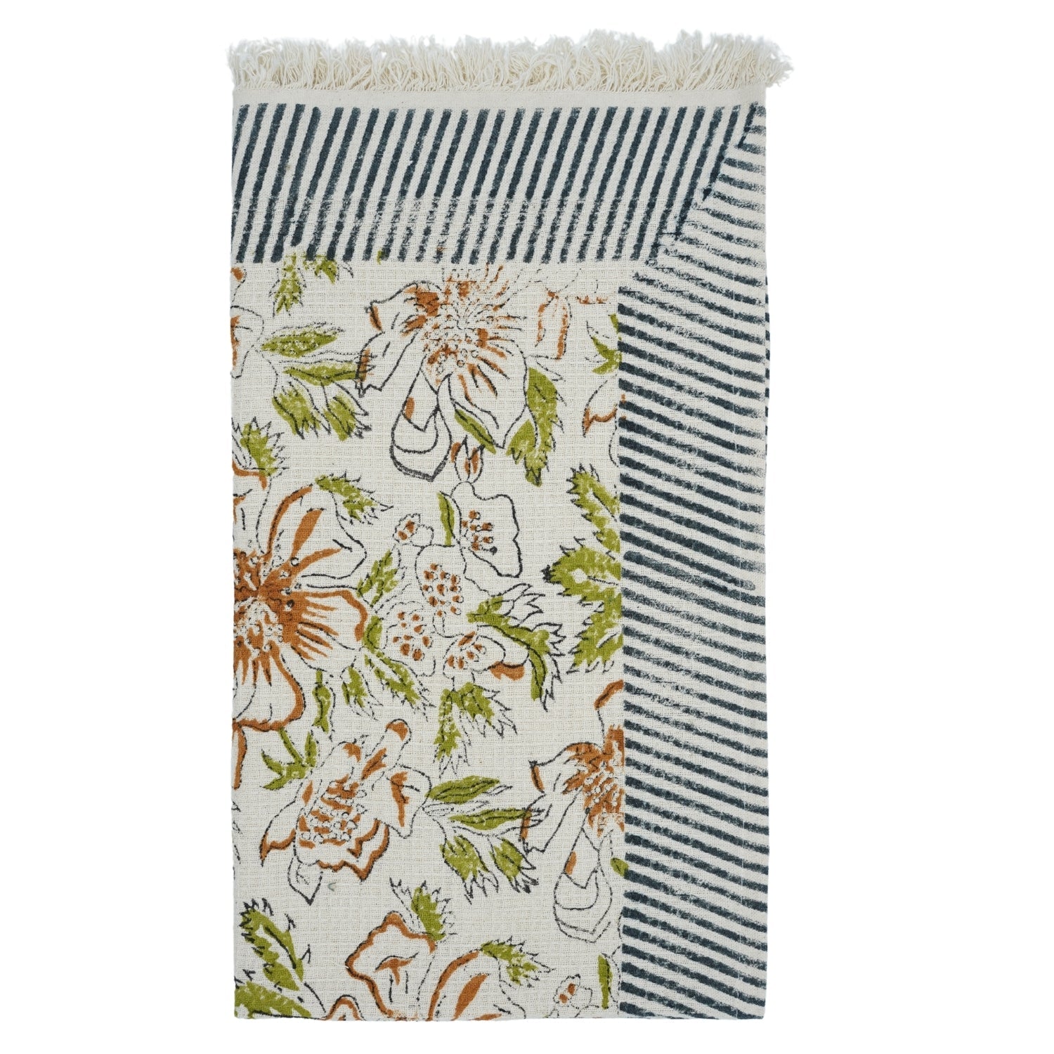 Decorative Printed Cotton Waffle Hotel Hand Towels Papaya Leaf Brown and Green By Fabdivine