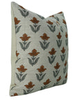 Hand Block Printed Brown & Gray Thick Linen Pillow Cover For Farmhouse & Living Room - Tulip