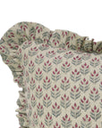 Indian Block Printed Maroon and Gray Floral Thick Linen Frill Pillow Cover For Farmhouse Decor - Alia