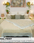 Timeless Elegance Blue & Beige Hand-Block Printed Floral Quilt/Comforter