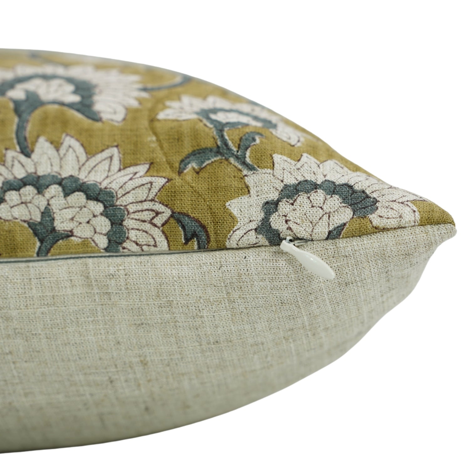 Handmade Boho Throw Cushion Cover in Green and Gray Floral Viscose Linen – Rajnigandha