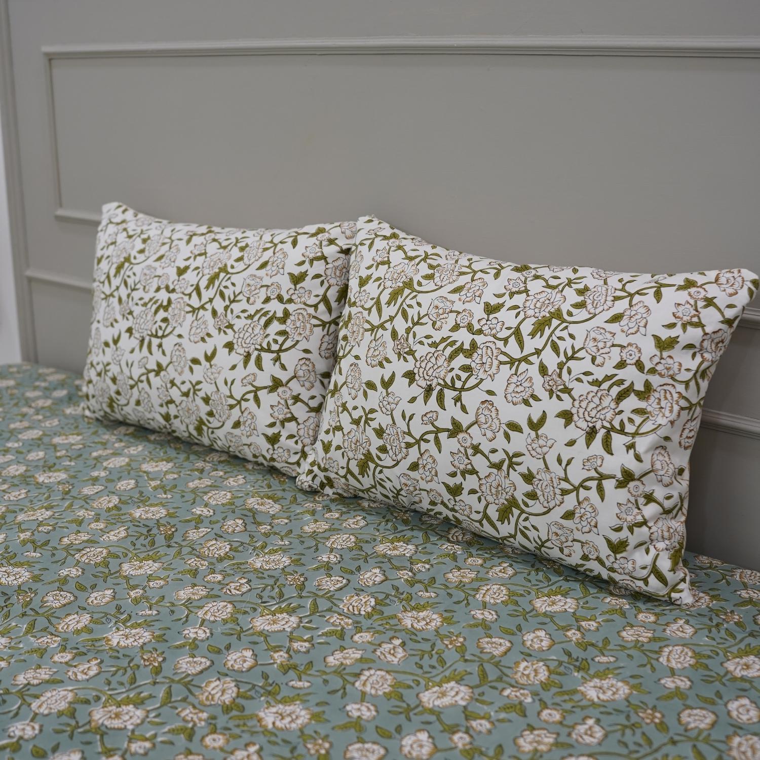 Floral block print 100% cotton bedsheet, natural bedding, decorative cotton bedspreads, colorful printed bedsheet for bedrooms, living room.