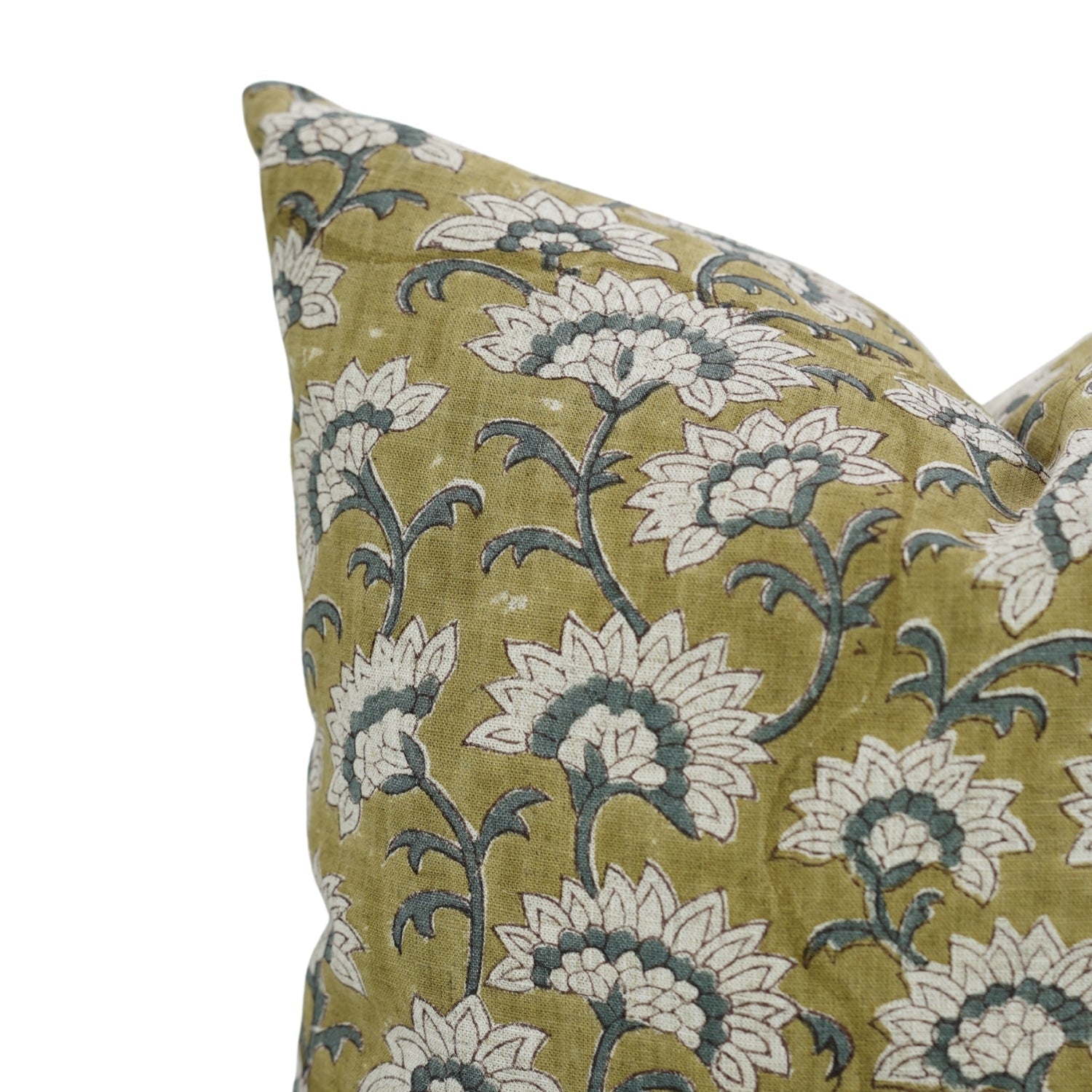 Handmade Boho Throw Cushion Cover in Green and Gray Floral Viscose Linen – Rajnigandha