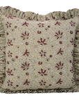 Block Printed Floral Thick Linen Maroon Floral Frill Pillow Cover - Aradhana