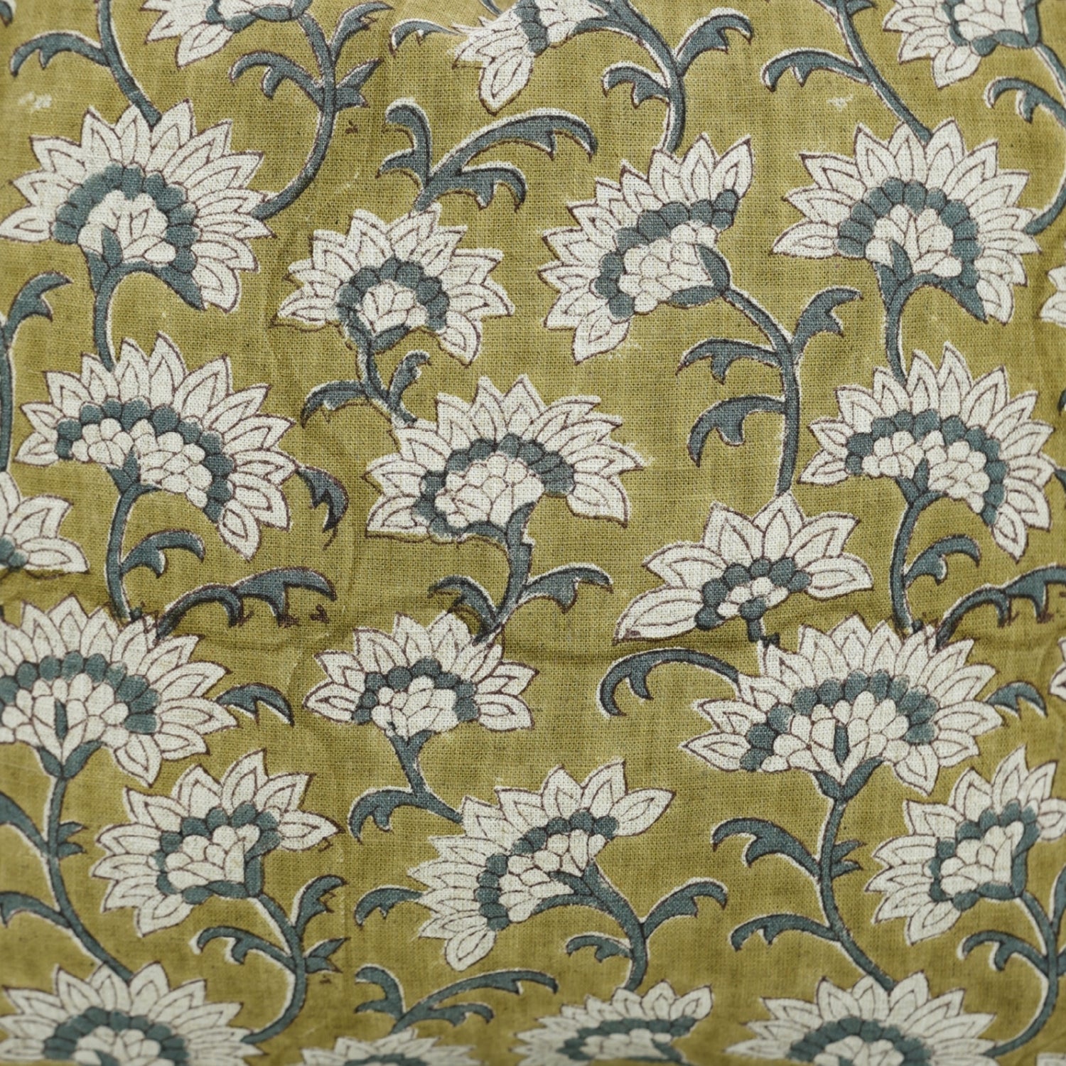 Handmade Boho Throw Cushion Cover in Green and Gray Floral Viscose Linen – Rajnigandha