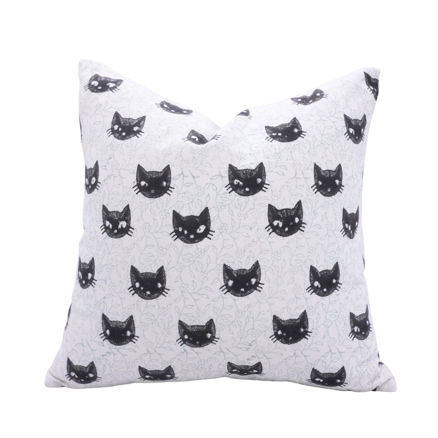 Pillow with black cat pattern on a white background