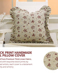 Handmade Block Printed Floral Premium Thick Linen Maroon and Grullo Floral Frill Pillow Cover - Aradhana