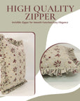 Handmade Block Printed Floral Premium Thick Linen Maroon and Grullo Floral Frill Pillow Cover - Aradhana
