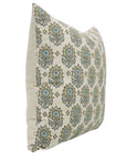 Hand Block Printed Blueish Floral Square Pillow Cover for Living Room on Linen Blend - Kusum