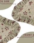 Handmade Block Printed Floral Premium Thick Linen Maroon and Grullo Floral Frill Pillow Cover - Aradhana