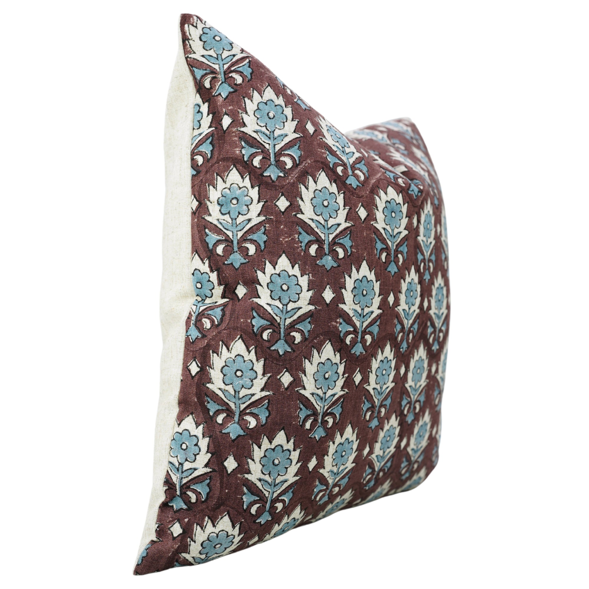 Handmade Boho Floral Throw Cushion Cover in Gray Viscose Linen for Sofa or Couch Decor - Kusum