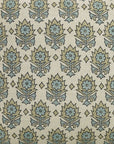 Hand Block Printed Blueish Floral Square Pillow Cover for Living Room on Linen Blend - Kusum