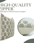 Hand Block Printed Blueish Floral Square Pillow Cover for Living Room on Linen Blend - Kusum