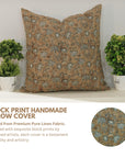 Block Printed Floral Throw Pillow Cover For Sofa/Couch Or Bed in Pure Linen - Nayab
