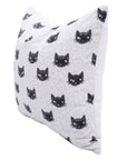 Handcrafted Blue & Black Kitty Cushion Cover on Thick White Cotton for Farmhouse Decor with Invisible Zipper