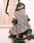 Handmade Block Printed Pure Linen Christmas Stockings in Gray & Beige Floral for Farmhouse Festive Decor With Poppom - Neelgagan