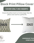 Hand Block Printed Blueish Floral Square Pillow Cover for Living Room on Linen Blend - Kusum
