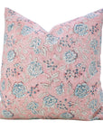 Handcrafted Light Pink and Gray Floral Throw Square Pillow Case in Viscose Linen – Rameshwaram