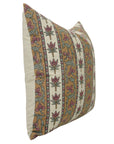 Handblock Printed Throw Cushion Case in Pink, Brown & Gray Vine Floral Linen Blend For Living Room - Laxmi