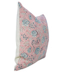 Handcrafted Light Pink and Gray Floral Throw Square Pillow Case in Viscose Linen – Rameshwaram
