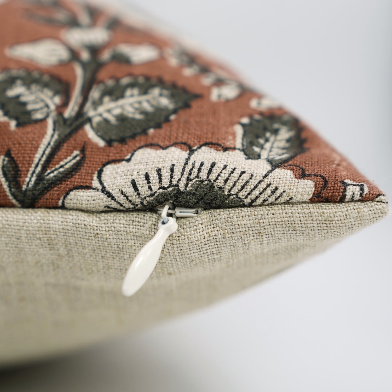 Handblock Printed Red Sunflower Boho Throw Cushion Cover for Indoor Décor in Pure Linen