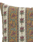 Handblock Printed Throw Cushion Case in Pink, Brown & Gray Vine Floral Linen Blend For Living Room - Laxmi