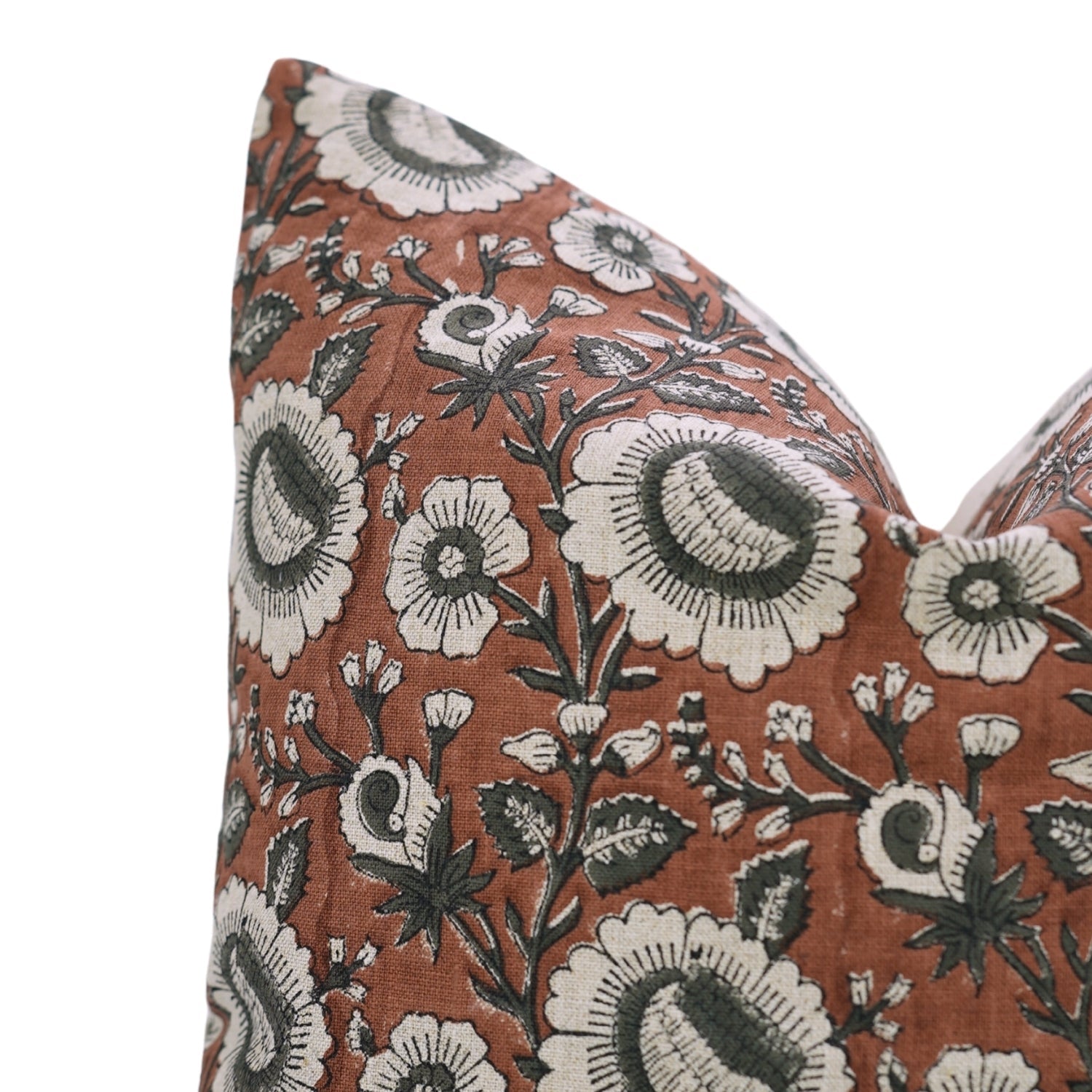 Handblock Printed Red Sunflower Boho Throw Cushion Cover for Indoor Décor in Pure Linen