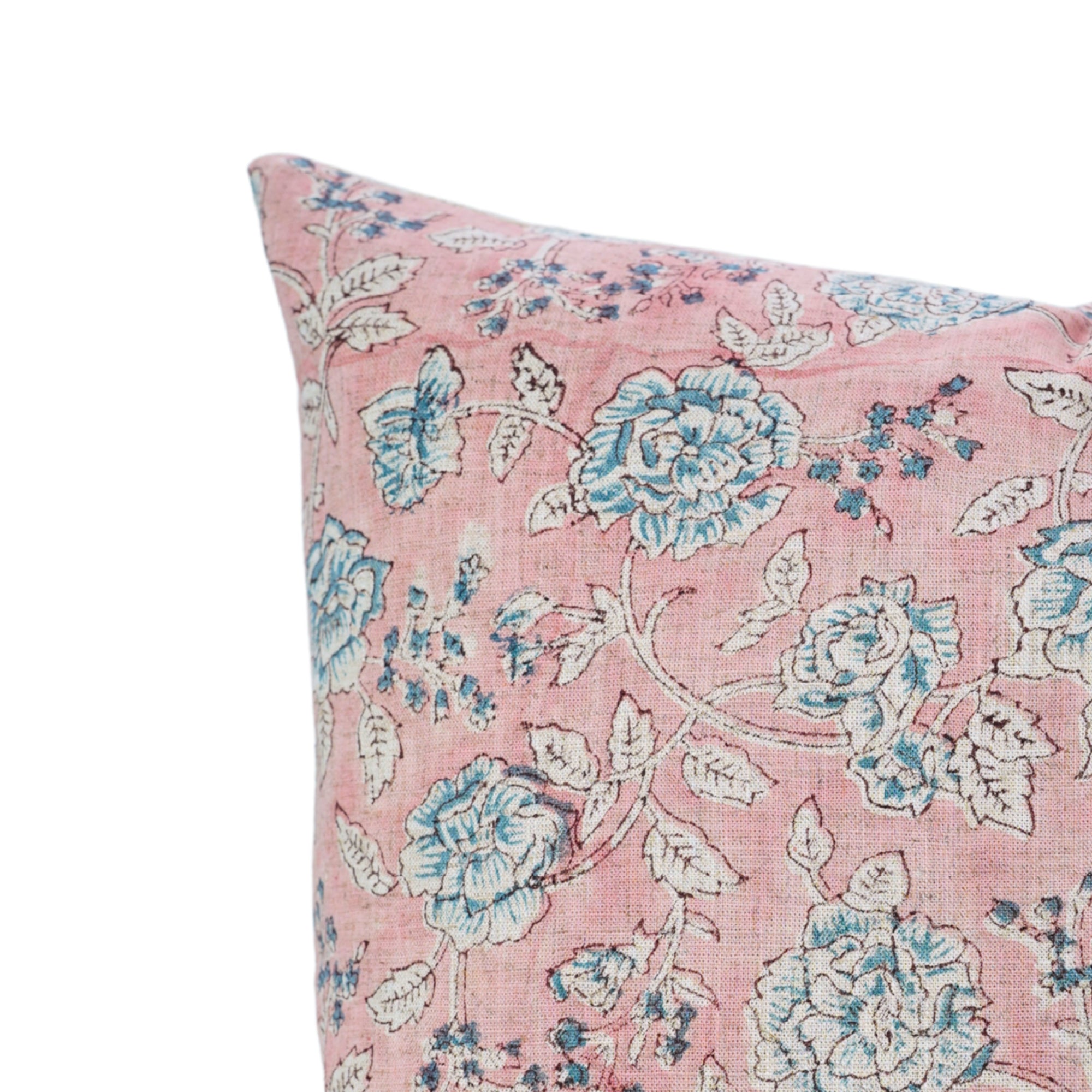 Handcrafted Light Pink and Gray Floral Throw Square Pillow Case in Viscose Linen – Rameshwaram