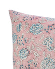 Handcrafted Light Pink and Gray Floral Throw Square Pillow Case in Viscose Linen – Rameshwaram