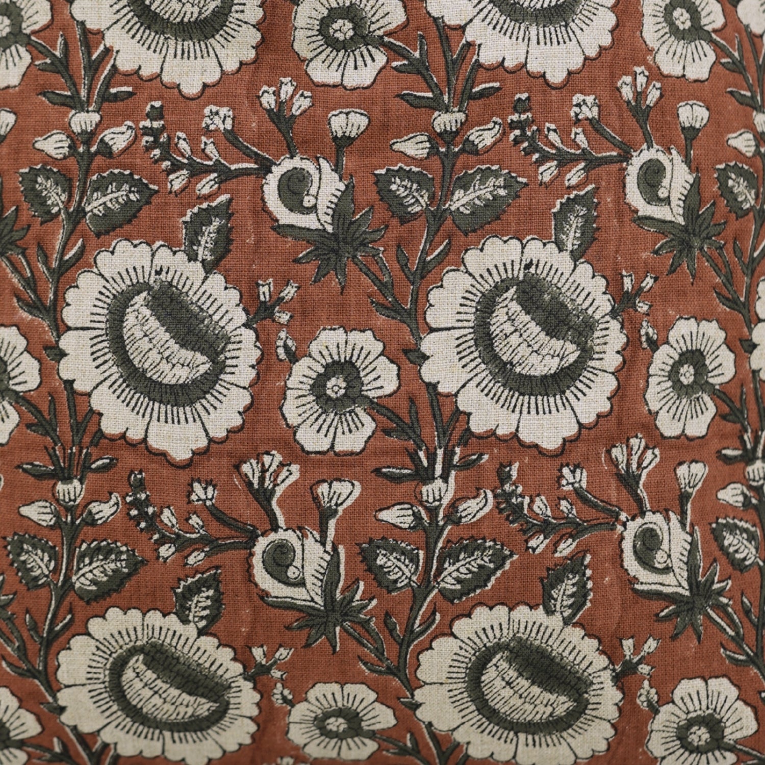 Handblock Printed Red Sunflower Boho Throw Cushion Cover for Indoor Décor in Pure Linen