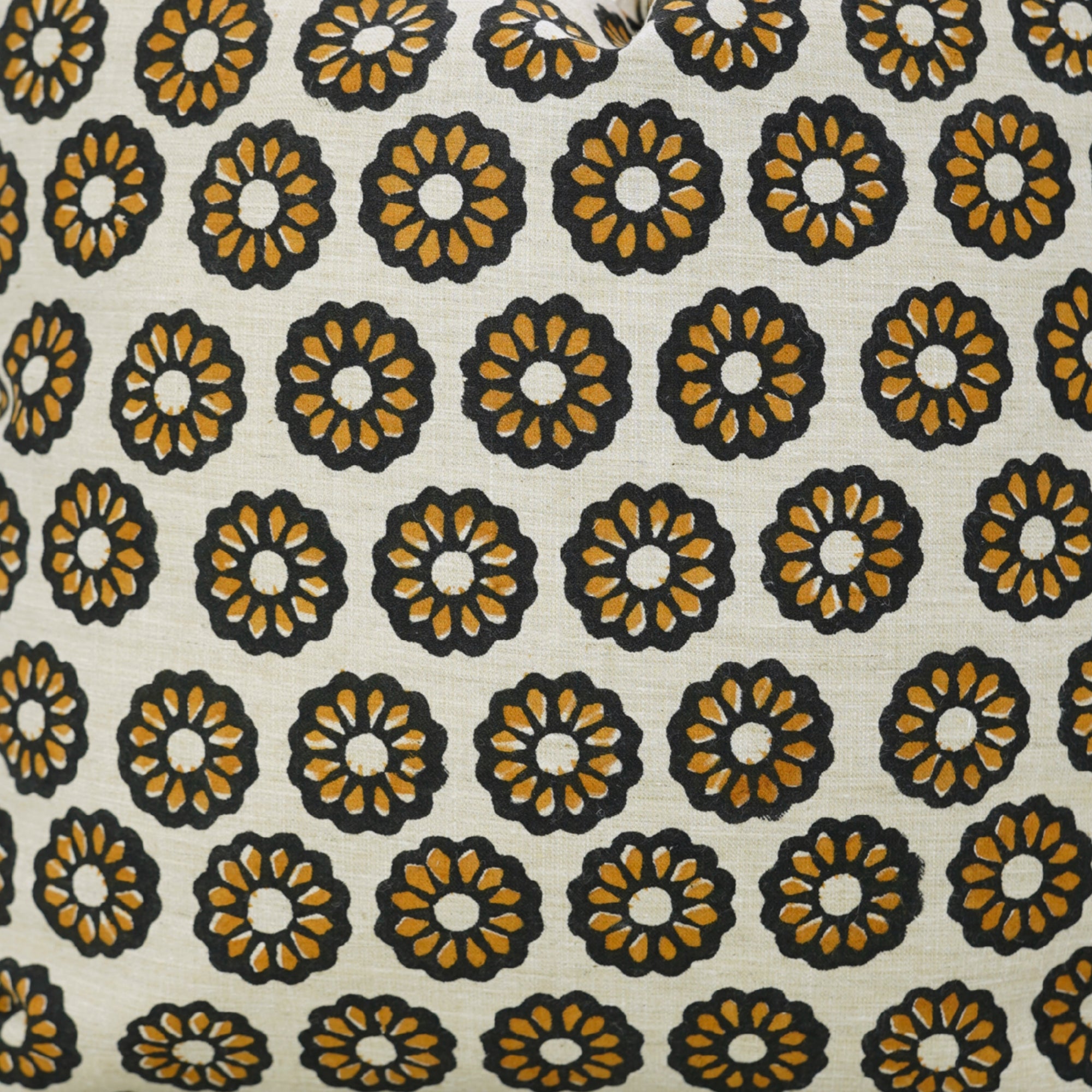 Handblock Printed Black and Mustard Floral Boho Throw Cushion Protector in Linen Blend – Bulbul