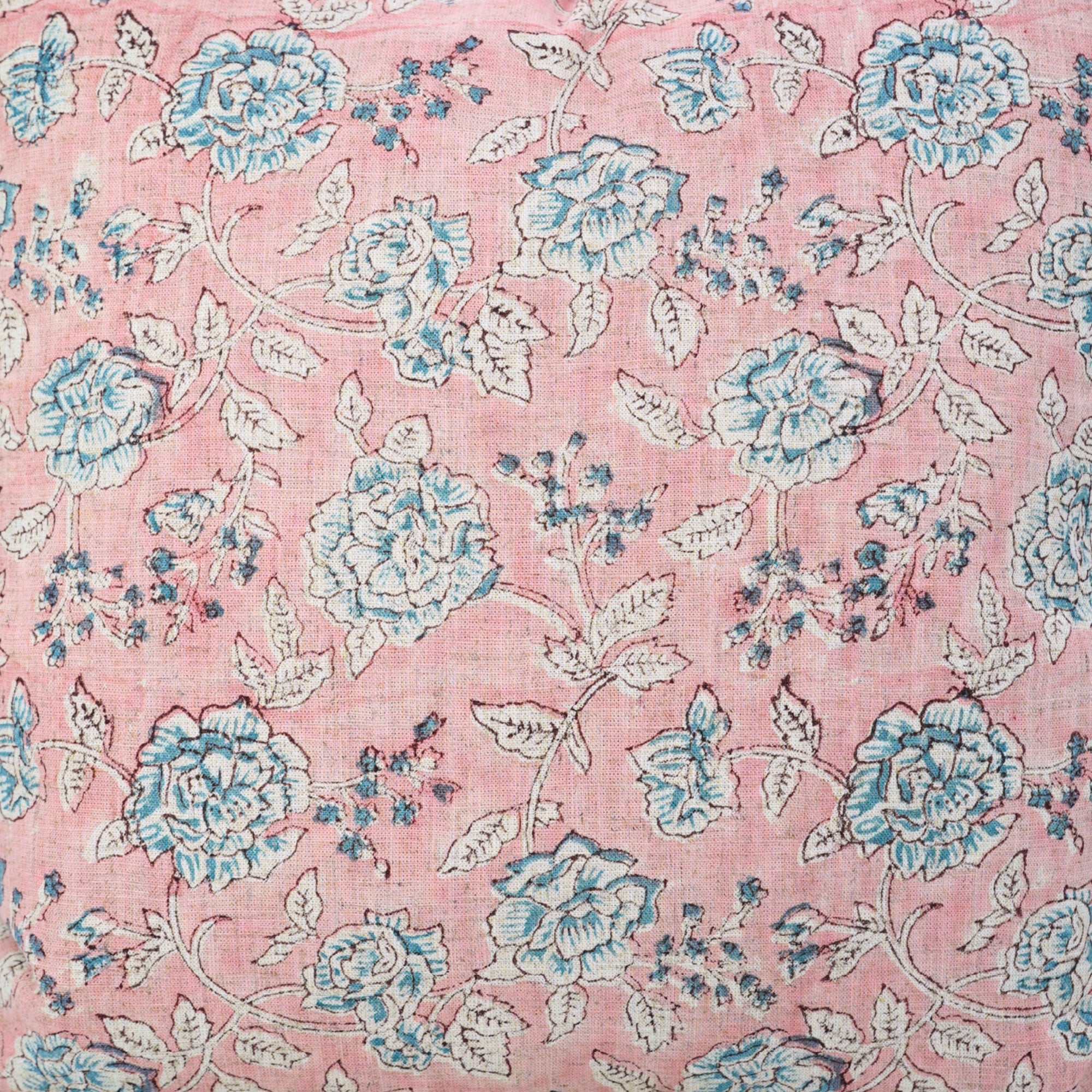 Handcrafted Light Pink and Gray Floral Throw Square Pillow Case in Viscose Linen – Rameshwaram