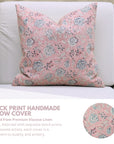 Handcrafted Light Pink and Gray Floral Throw Square Pillow Case in Viscose Linen – Rameshwaram