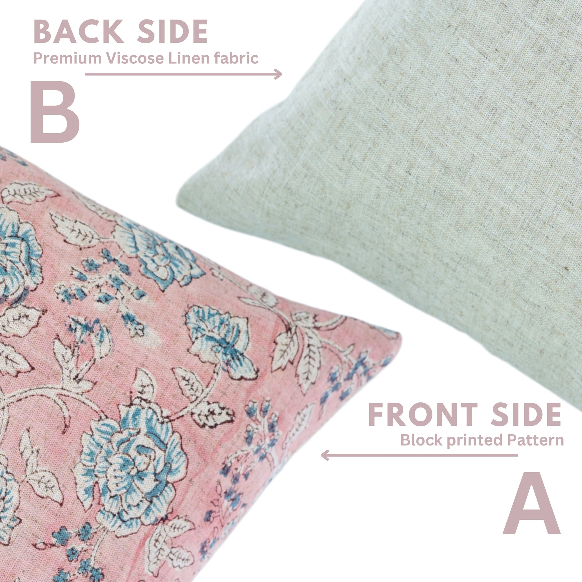 Handcrafted Light Pink and Gray Floral Throw Square Pillow Case in Viscose Linen – Rameshwaram