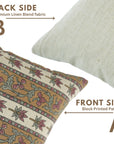 Handblock Printed Throw Cushion Case in Pink, Brown & Gray Vine Floral Linen Blend For Living Room - Laxmi