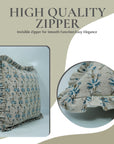 Block Printed Thick Linen Frill Pillow Cover - Deepika in Gray and Blue