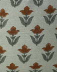 Hand Block Printed Brown & Gray Thick Linen Pillow Cover For Farmhouse & Living Room - Tulip