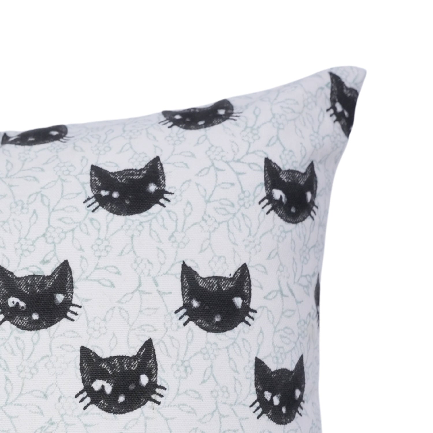 Cushion with black cat pattern on a light blue background