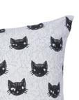 Handcrafted Blue & Black Kitty Cushion Cover on Thick White Cotton for Farmhouse Decor with Invisible Zipper
