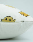 Handmade Thick Cotton Floral White Cushion Cover – Ghost Yellow Hand Block Printed By Fabdivine.