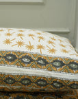 This floral block printed cotton bedsheet set showcases natural artistry and bohemian elegance. With every thread and stamp, it adds meaning to your space.