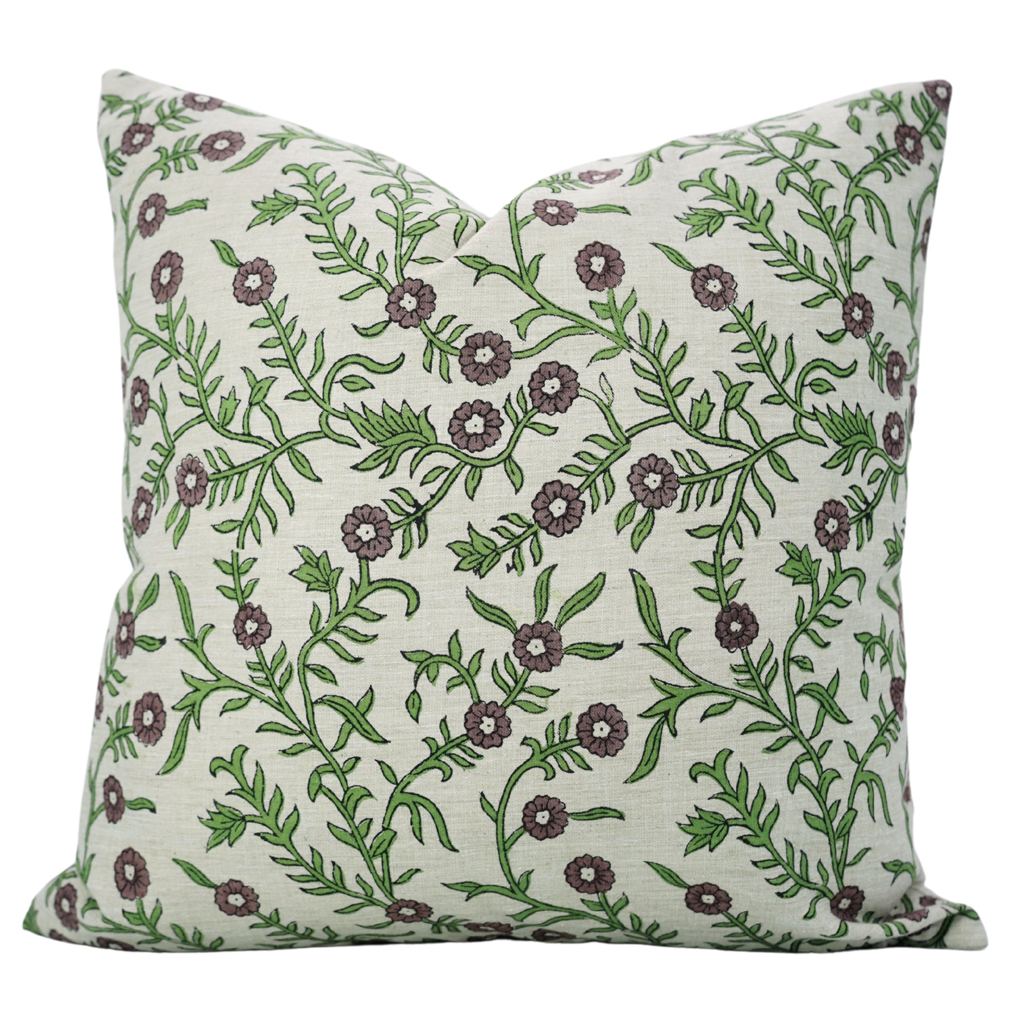Purple and Green Leaf Printed Throw Cushion for Indoor Décor in Linen Blend – Shehjan Design