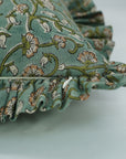 Handmade Floral Design Block Printed Pure Linen Frill Pillow Cover - Himachal
