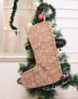Hand Stamped Pihu Block Printed Christmas Stockings on Coconut Linen Blend with Pompom for Decorative Bedroom & Holiday Decor