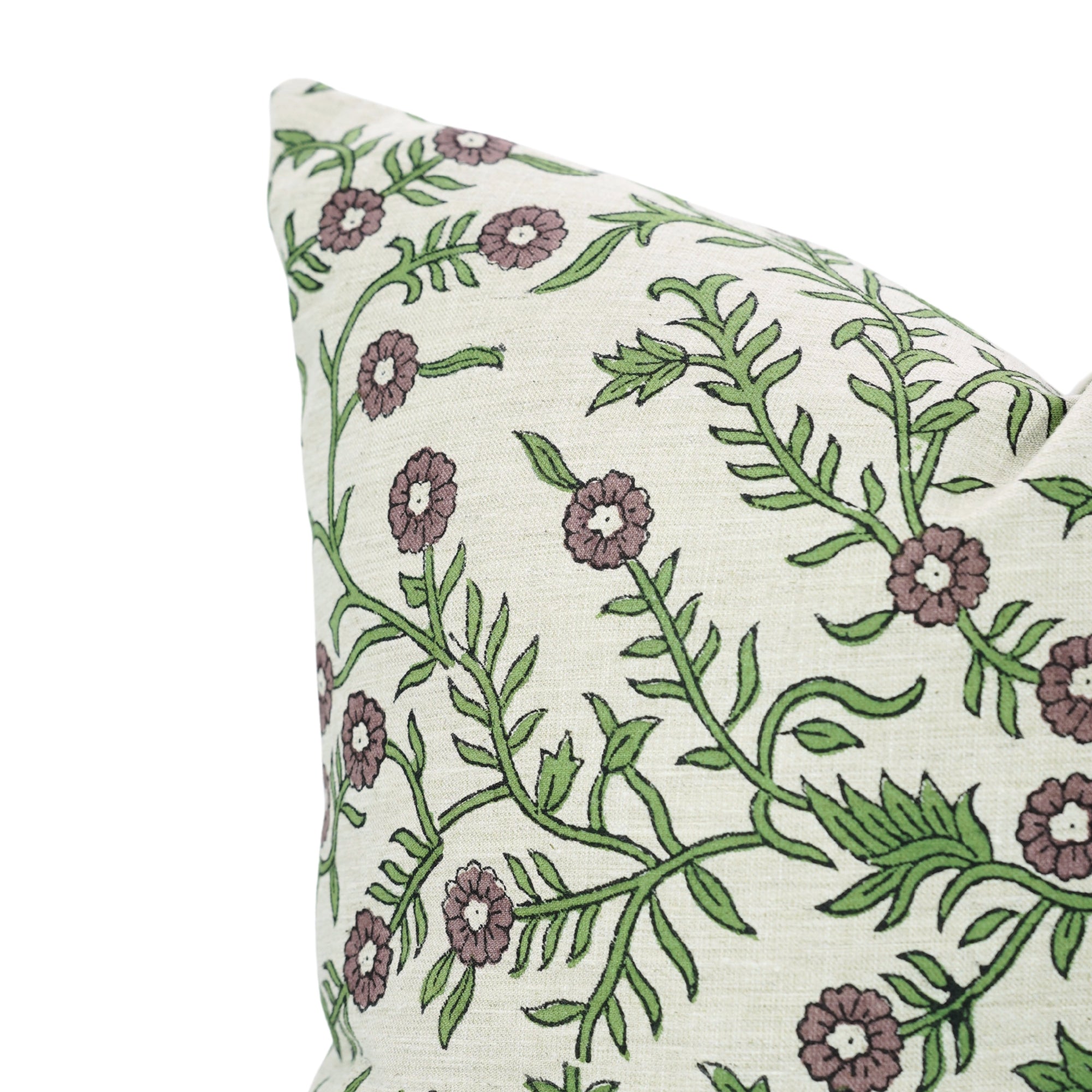 Purple and Green Leaf Printed Throw Cushion for Indoor Décor in Linen Blend – Shehjan Design