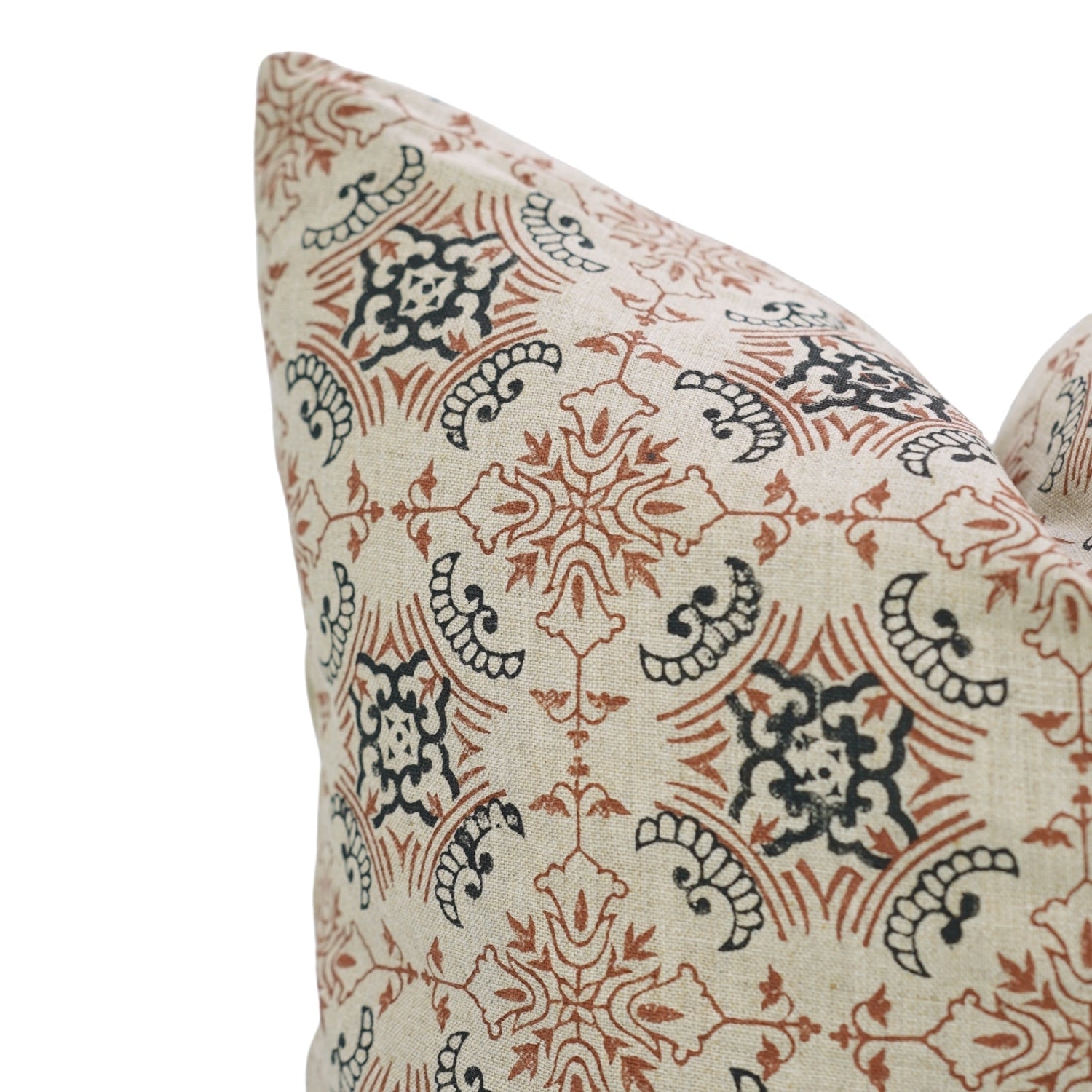 Indian Hand Printed Black and Brown Floral Throw Cushion Case in Pure Linen – Chakrvyuh Design