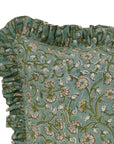 Handmade Floral Design Block Printed Pure Linen Frill Pillow Cover - Himachal